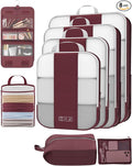 8 Set Compression Packing Cubes for Travel Essentials,Compressible Expandable Packing Cubes for Suitcase,OlarHike Luggage Organizer Bags for Travel,Handy Helper for Organizing Clothes(Wine Red)