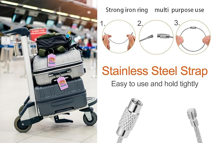 2 Pack Luggage Tags for suitcases Cute Pink Trash on fire I'm Fine It's Fine Luggage Tag, Leather Stainless Steel Loop Label Tag for Men Women Travel Bag Suitcase(Pink Trash)