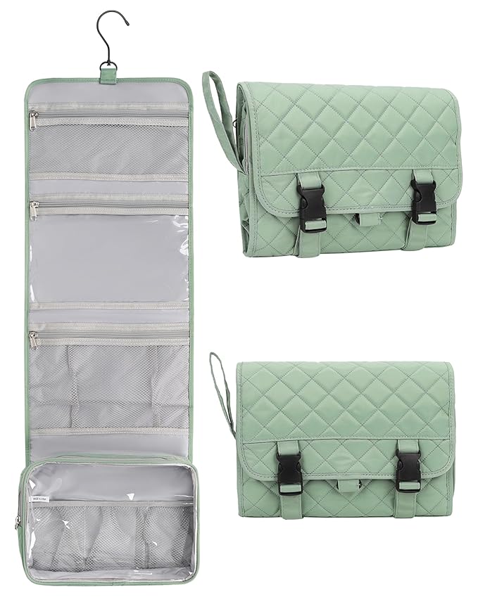 Relavel Travel Hanging Toiletry Bag for Men Women Travel Kit Shaving Bag Waterproof Large Makeup Bag Wash Bag Makeup Organizer Cosmetic Case for Bathroom Shower Green Pro
