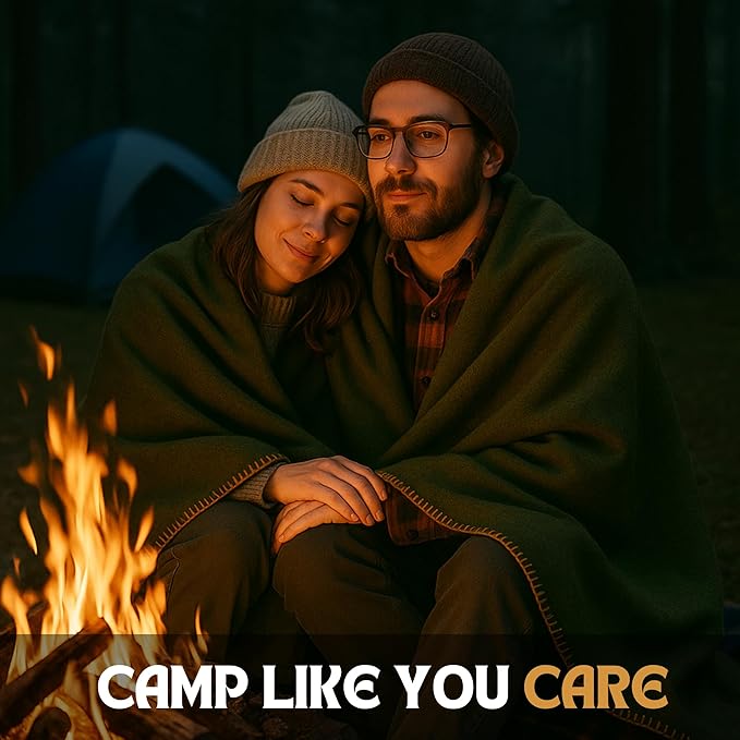 Wool Camping Blanket – 70% Wool Heavy-Duty Military Style Throw, Warm & Washable, Fire Retardant Cover for Emergency, Survival & Outdoor Use – Perfect for Camping, Car, Home & Hiking, Olive 62x84