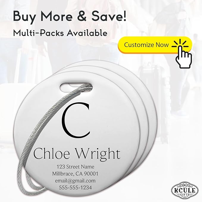 Customized Stainless Steel Luggage Tags: Personalize Your Suitcases, Backpacks, and Bags with Your Text (Silver)