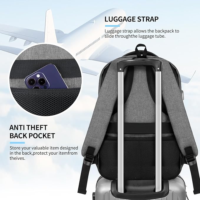 Backpack for Men Women, Travel School Backpacks for Teen Boys, Bookbag with USB Charging Port, Anti Theft College Students Backpack Fits 15.6 Inch Laptop, Casual Work Business Back Pack, Grey