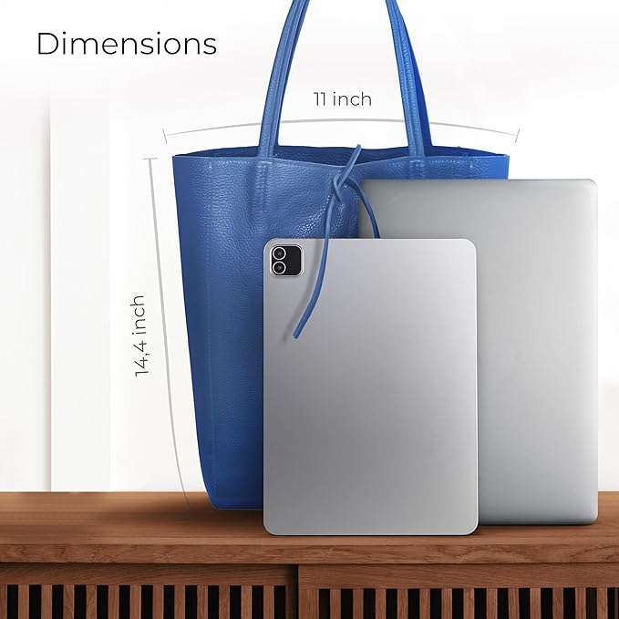 Italian Calf Leather Tote for Women with Zipper, Inner Pocket & Flat Base | Soft Unlined Shopper for Work & Travel