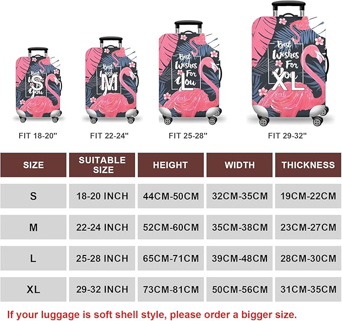 WUJIAONIAO Travel Luggage Cover Baggage Suitcase Cover Protector Skins 18-32 Inch (Vintage Flamingo, S (for 18-20 inch luggage))