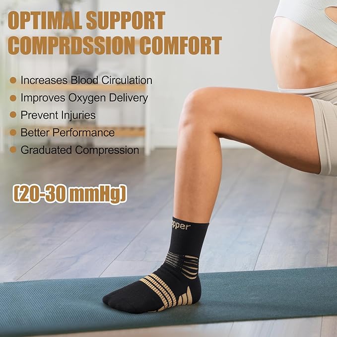 NEENCA Professional Copper Compression Socks, Medical Ankle Support Socks for Injuries Recovery & Pain Relief, Women & Men Circulation, Swelling, Runner, Travel, Pregnancy, Flying—1 Pair, 20-30 mmHg