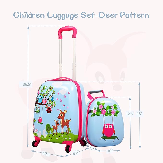 Sandinrayli Kid Luggage Set, 12” Backpack & 16” Kid Carry on Suitcase with Spinner Wheels, Travel Rolling Luggage for Girl