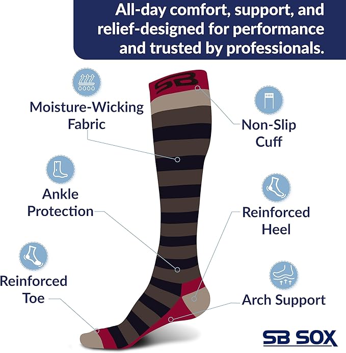 SB SOX Compression Socks for Men & Women (20-30 mmHg) - Best Support Stockings for Travel, Medical, and Sports - Perfect for Everyday Wear
