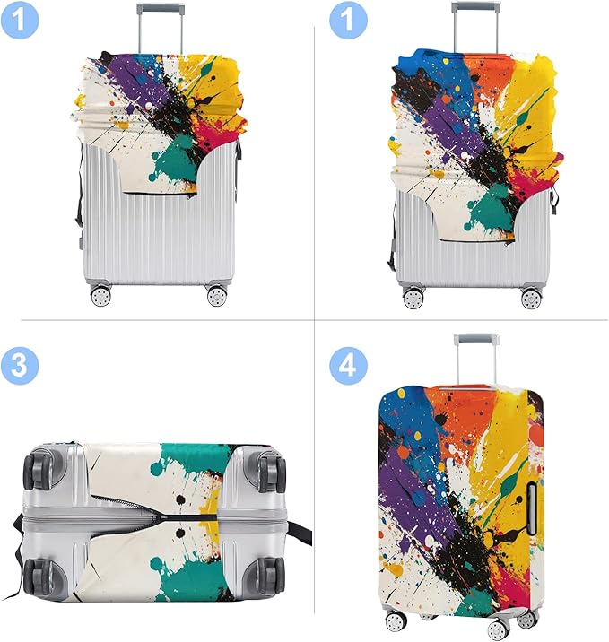 Luggage Cover Washable Suitcase Protector Anti-scratch Suitcase cover Fits 20-34 Inch Luggage (Watercolor, L(28-30inch suitcase))