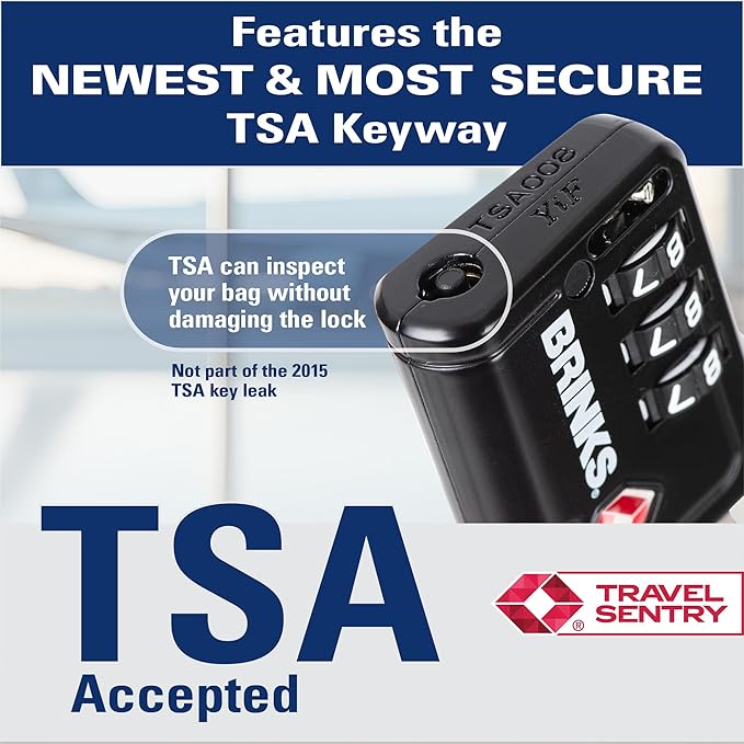 Brinks TSA Accepted Indicator Luggage Lock, Black - Ressetable Combination, New More Secure TSA008 Key, 4 Pack