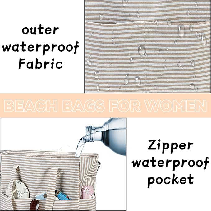 LEDAOU Beach Bag Waterproof Sandproof Women Tote Bag Pool Bag with Zipper for Gym Grocery Travel with Wet Pocket