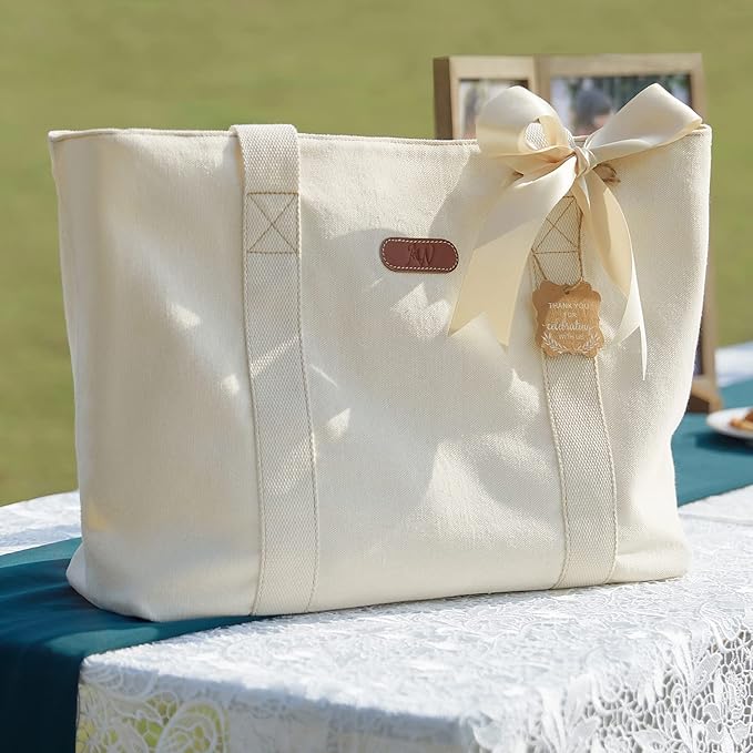 AW BRIDAL Monogram Canvas Tote Bag for Chrismas, Bridal Shower, Retirement, Birthday Gifts for Women Mom Wife Sister Friends