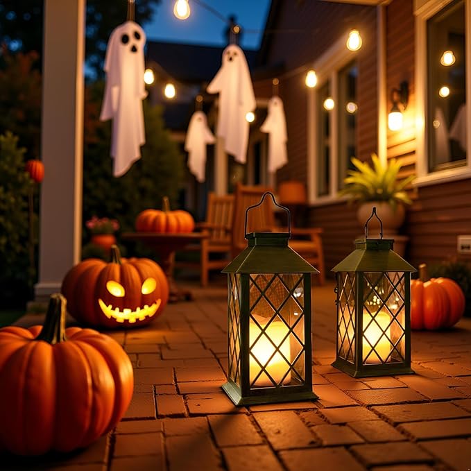 TAKE ME 14" Solar Lanterns Outdoor Waterproof Garden Lanterns Large Flickering Flameless Candle Mission Lights for Table,Outdoor,Party Mothers Day Gifts ( 2 Packs Bronze-Green Color)