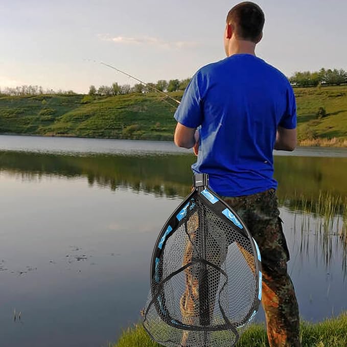 PLUSINNO Floating Fishing Net for Steelhead, Salmon, Fly, Kayak, Bass, Trout Fishing, Catfish, Rubber Coated Landing Net for Easy Catch & Release for Easy Transportation & Storage