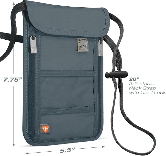 Lewis N. Clark Stash Neck Travel Wallet, RFID Blocking Passport Holder, Protect Personal Information, Charcoal