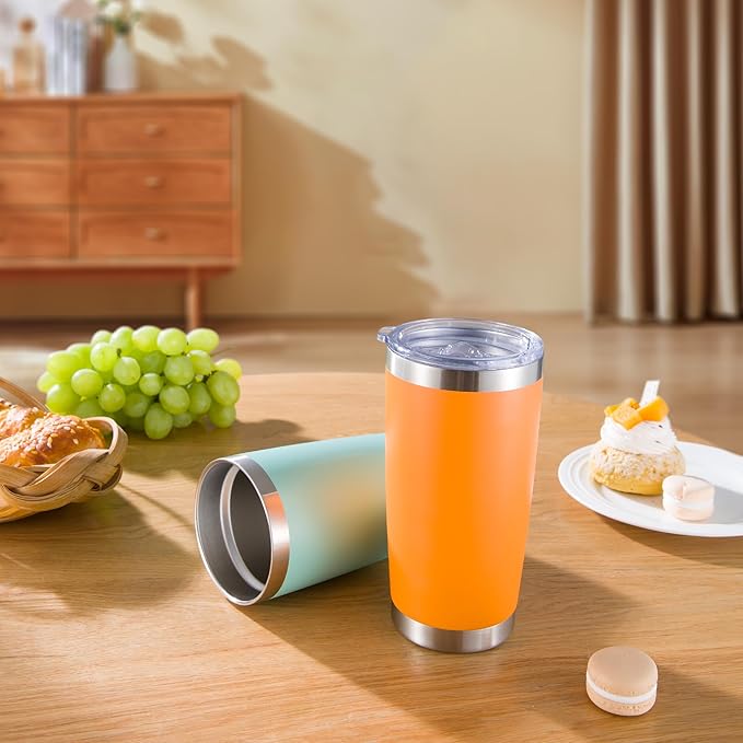 20 oz Tumblers Bulk Stainless Steel Tumbler with Lid Double Wall Vacuum Insulated Coffee Mug 20oz Powder Coated Cup for Hot and Cold Drinks, Orange, 12 pack
