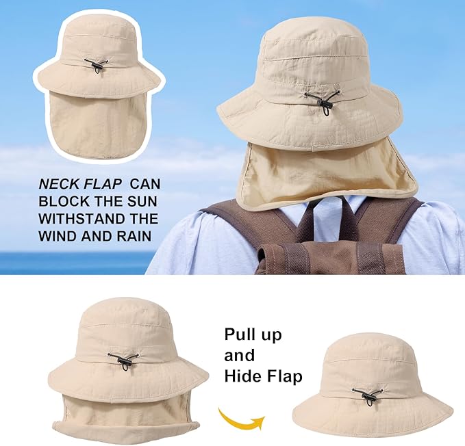 Water-Resistant Sun UPF 50+ Bucket Hat Protection Packable Brimmed Boonie for Women Men Summer Lightweight Hiking Outdoor Cap