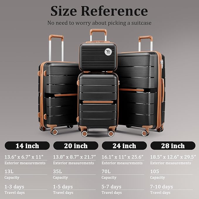 4-Piece Hardshell Luggage Set with TSA Locks, Expandable Suitcases and Silent Spinner Wheels - Vibrant Colors for Easy Identification (14/20/24/28 Inch) - Family Travel Suitcase Sets