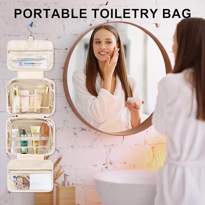TOPEAST Travel Toiletry Bag for Women - Hanging Toiletry Bag Makeup Bag, Portable Toiletries Cosmetic Bag, Airplane Travel Essentials - Letter V, Purple