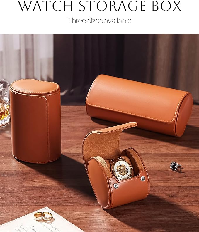 Homde Travel Watch Box Leather: Traveling Case for Men - Luxury Watch Roll for Wristwatch on the Go (brown, M)