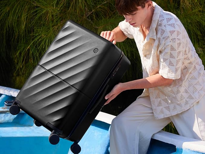 Trunk Luggage 24 Inch, Medium Checked Luggage with Double Spinner Wheels, Anti-Burst Zipper, Hard Case PC Suitcase, Lightweight Travel Luggage, TSA Approved (Onyx Black, Hudson)
