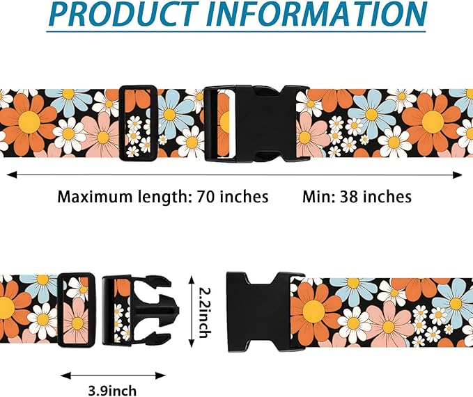 Orange Daisy Luggage Straps for Suitcases TSA Approved, Luggage Identifiers for Suitcase, Adjustable Suitcase Strap for Baggage Security with Cute Patten, Travel Necessary Accessories (2 Pack)