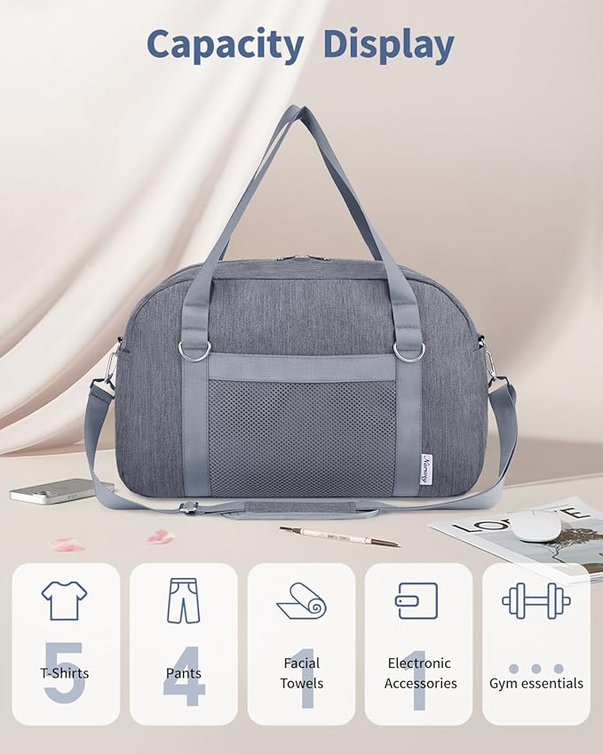 Narwey For Spirit Airlines Personal Item Bag 18x14x8, Small Duffle Bag for Travel, Duffel Bag for Traveling, Carry on Bag for Airplanes Underseat Overnight for Women and Men (Grey)
