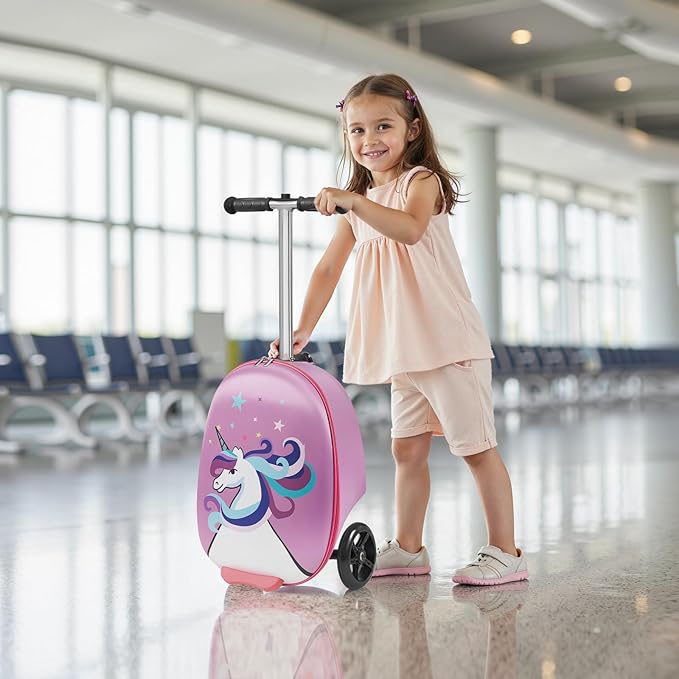 VEVOR Ride-on Luggage, 20 L Capacity, 20 Inches Kids Scooter Suitcase with Flash PU Wheels, Adjustable Handle & TPR Non-Slip Grip, Foldable & Lightweight Scooter Luggage for Kids Aged 5+, Purple