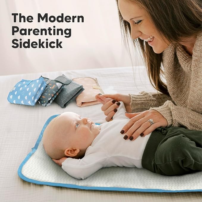 KeaBabies Portable Diaper Changing Pad, Easy Wipe Clean - Foldable Waterproof Baby Changing Mat for Diaper Bag, Compact, Lightweight, 25x13 Baby Changer Travel Essential, Machine Washable (Cloud)