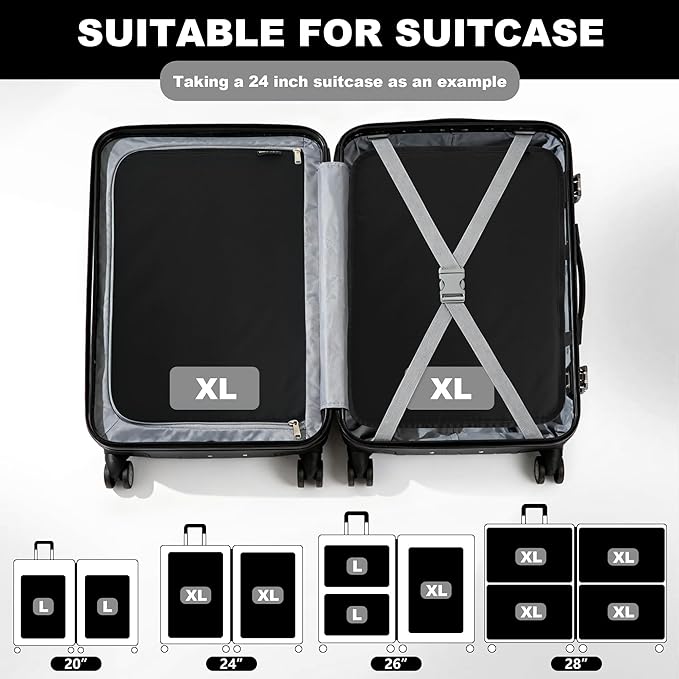 Extra Large Compression Packing Cubes for Travel Essentials, 2 Set Expandable Travel Cubes for Packing Bags Suitcase Organizer, Black