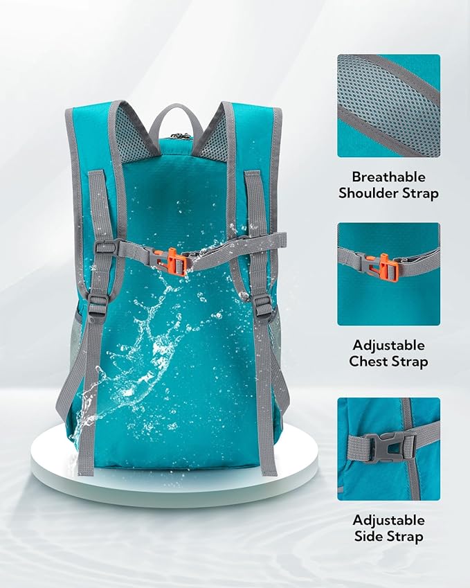 WATERFLY Hiking Foldable Daypack Backpack: 25L Ultra Lightweight Packable Waterproof Outdoor Travel Day Pack for Woman Man