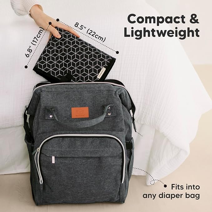 KeaBabies Portable Diaper Changing Pad, Easy Wipe Clean - Foldable Waterproof Baby Changing Mat for Diaper Bag, Compact, Lightweight, 25x13 Baby Changer Travel Essential, Machine Washable (Black Geo)