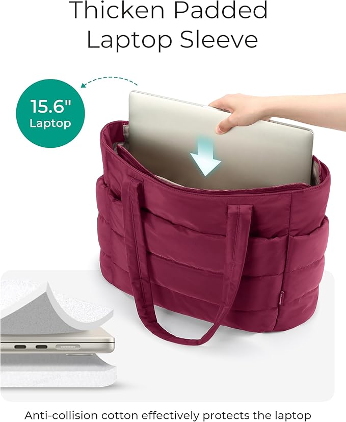 BAGSMART Tote Bag for Women, Lightweight Puffy Tote Bag with Compartments Shoulder Bag Handbag for Travel, Work, Gym,