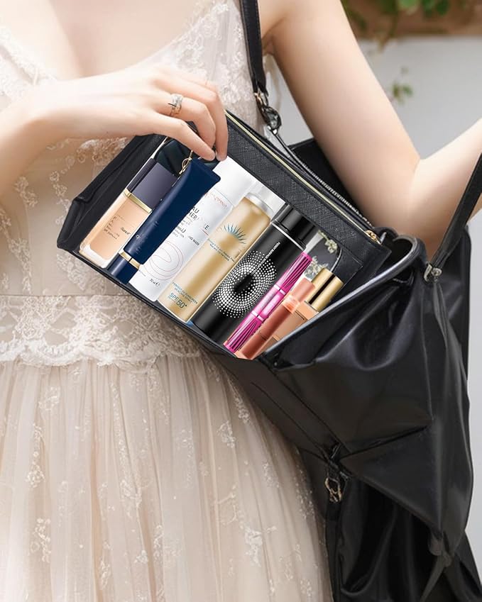 Small Clear Makeup Bag, Waterproof Clear Travel Toiletry Bag Case Cosmetic Bag with Zipper Small Makeup Pouch Travel Bags for Toiletries Travel Essentials Car Organizer