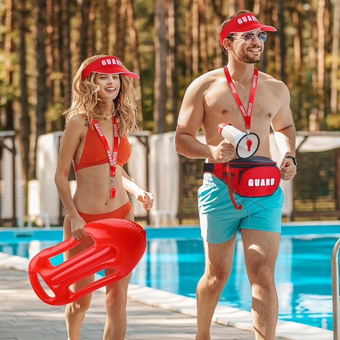 Halloween Guard Visor Hat Emergency Whistles with Lanyard Red Guard Hat Sun Visor Caps for Men and Women Costume
