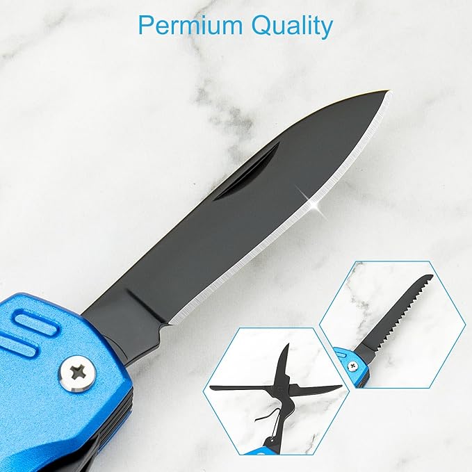 Multitool Knife, 16 in 1 Pocket Knife, Handmade Multi Tool Knife, Birthday Christmas Gift for Men Women Him Her Boyfriend Girlfriend Dad Husband, Blue