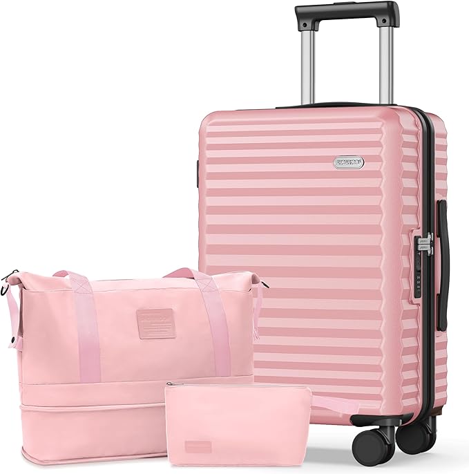 SHOWKOO Suitcase Hardside Expandable Luggage Set, Suitcase with Double Spinner Wheels TSA Lock 3 Piece Set Pink (DB/TB/28in)