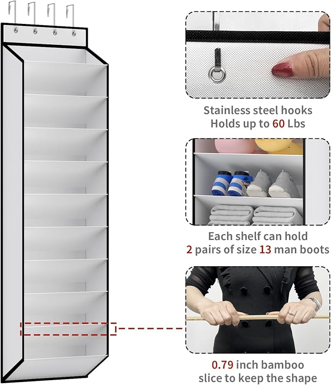 KEEPJOY 10 Tiers White Over Door Shoe Organizer Storage, Hanging Shoe Holder for Door with Large Deep Pockets, Fit 20-30 Pairs Shoe Rack for Sneakers, Boots. (White)
