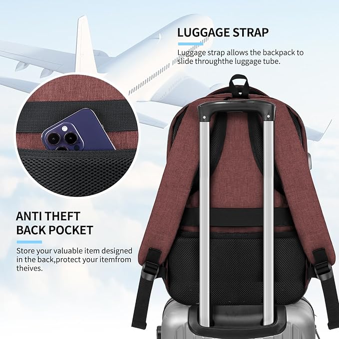 Backpack for Women Men, Travel School Backpacks for Teen Boys, Bookbag with USB Charging Port, Anti Theft College Backpack Fits 15.6 Inch Laptop, Casual Work Business Back Pack, Red