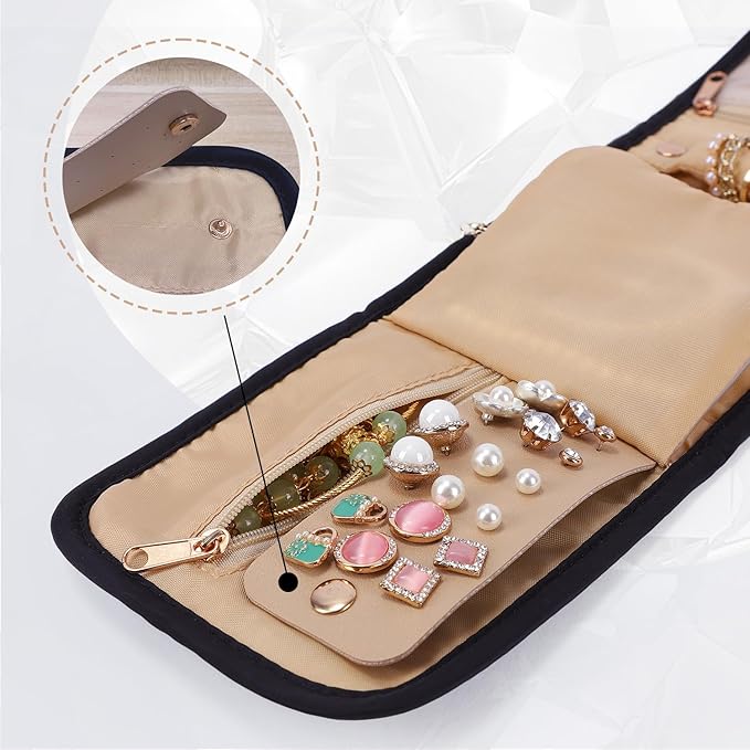emissary Small Jewelry Travel Case Organizer for Necklace, Earrings, Rings, Bracelet, Jewelry Storage, Earring Storage, Necklace Storage, Valentines Day Gifts Pouch Bag Accessories for Travel(Black)