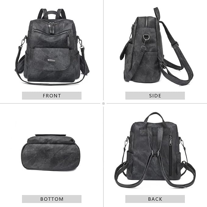 PU Leather Backpack Purse for Women Fashion Multipurpose Design Handbag Ladies Shoulder Bags Travel Backpack Black