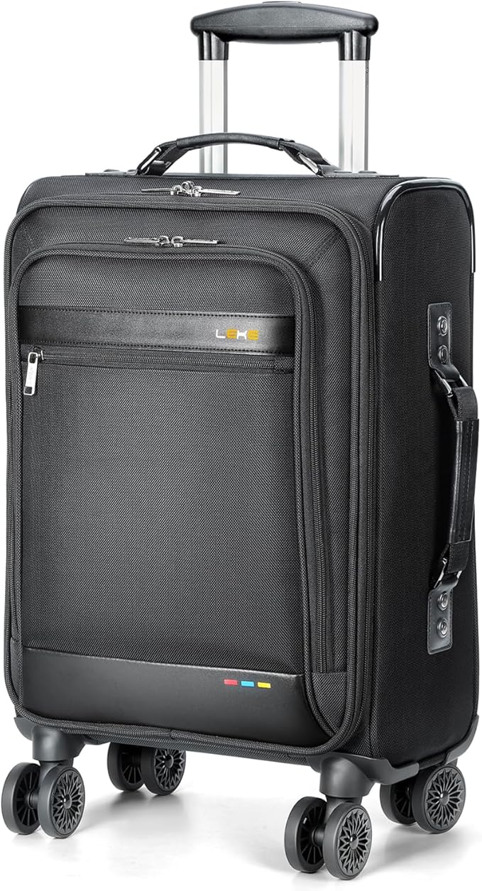 Lekebobor 20 Inch Carry On Luggage with Wheels Airline Approved, Softside Carry-On Suitcase for Women Men Travel Business, Black