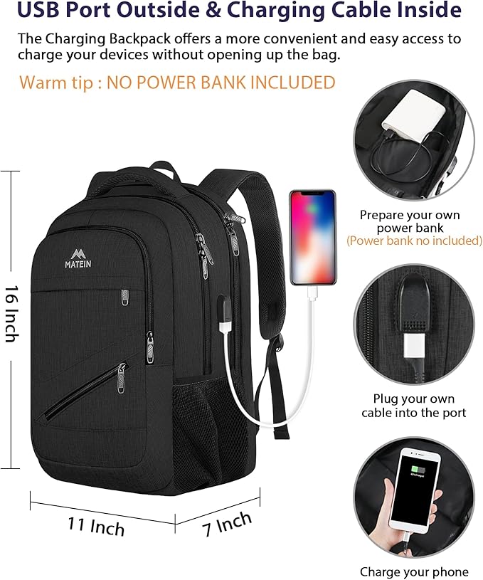 MATEIN 15.6 Inch College Backpack, 20 L Airline Approved Laptop Computer Backpack with Multiple Organization Pockets, Water Resistant Personal Item Casual backpack for Men Women, Black