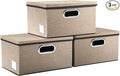 PRANDOM Storage Bins with Lids [3-Pack] Jute Fabric Foldable Storage Boxes Organizer Containers Baskets Cube with Cover for Home Bedroom Closet Office Nursery khaki（11.4X8.6X6.7