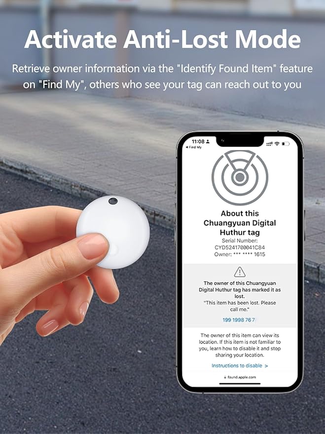 Tracker Tags, Item Finder Work with Apple Find My (iOS Only), Tracking Device Locator Smart Tag for Luggage, Keys, Wallet, Bike, Pets, Bags (White, 1 Pack)