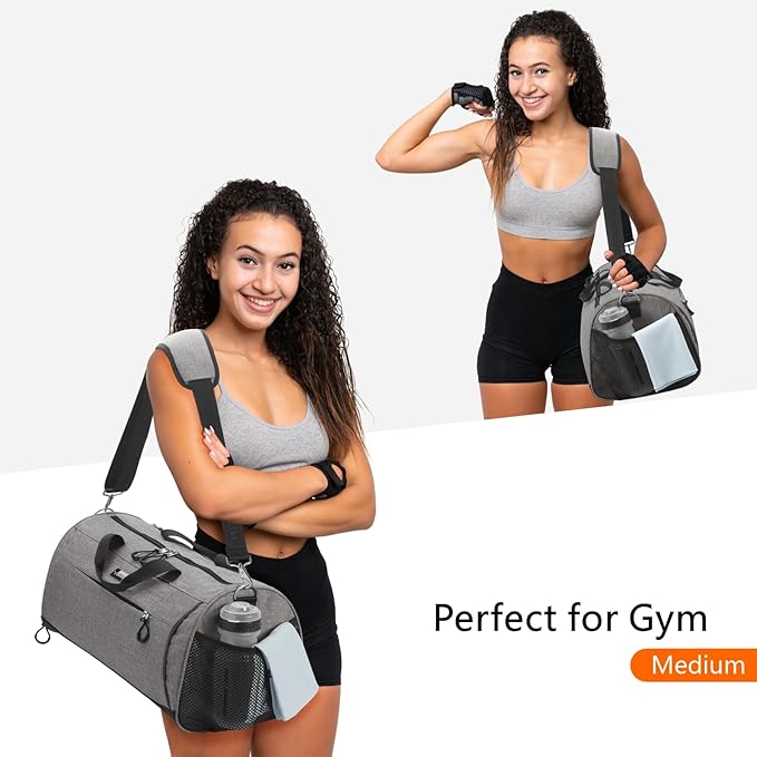TOPDesign Gym Bag for Women & Men, Unisex Duffel Bag with Shoe Compartment & Wet Pocket for Travel Sports Gym (L Textured Grey)