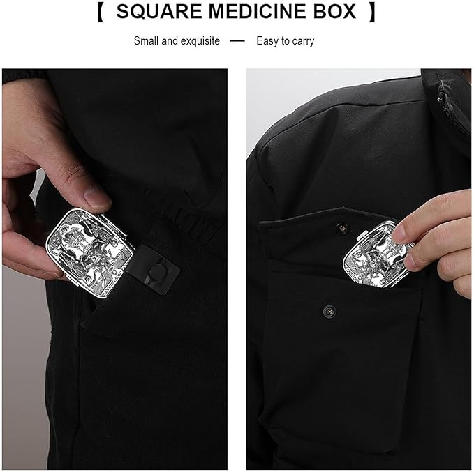 Metal 2 Compartment Pill Organizer Travel Friendly Portable Compact Pill Box Cute Pill Case to Hold Vitamins,Fish Oil,Supplements,Meds,Tablet for Purse,Pocket. (Skeleton Warrior)