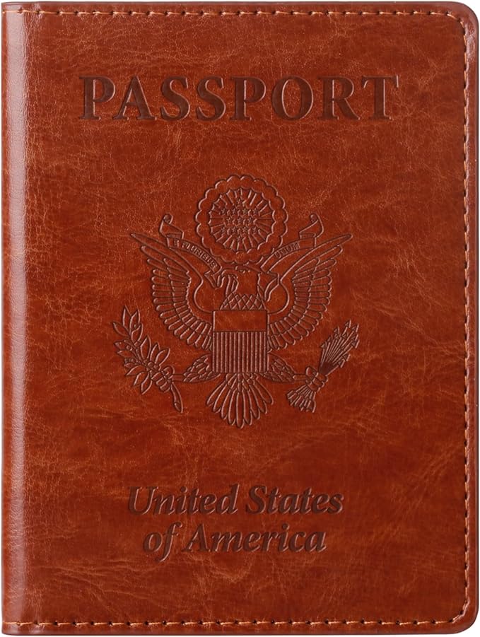 TIGARI Passport Holder for Travel Women Men, PU Leather Passport Wallet Cover Case Sleeve, Waterproof Protected Document Organizer, Family Vacation Plane Cruise Travel Essentials-Brown
