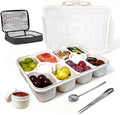 10-Compartment Insulated Snackle Box with Thermal Bag&Cover-Portable Divided Serving Tray,Dishwasher Safe,Clear Lid & Handle-Storage for Fruits bento Nuts, food storage,small tableware（white）
