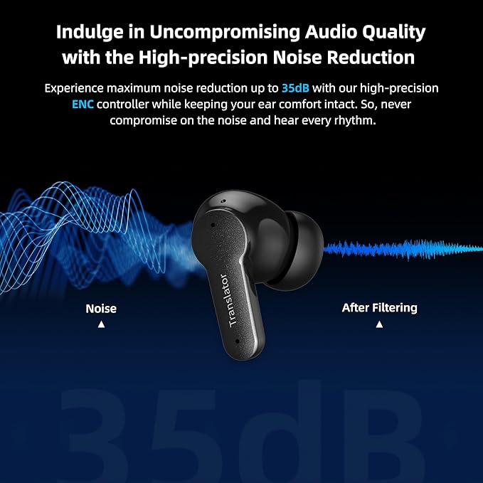 Offline AI Translator Earbuds M3 Language Translator Device Translation Earbuds Real Time Support 144 Languages No Subscription Required (with Lifetime Free Offline Translation Black)