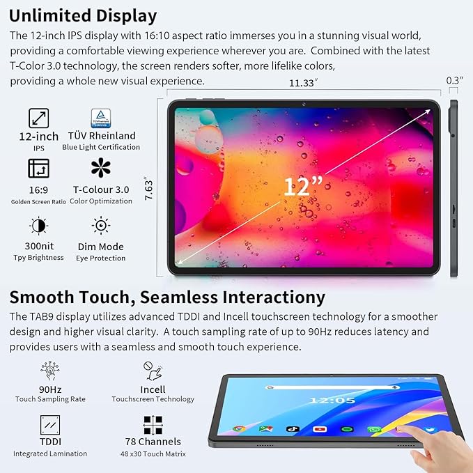2025 Upgraded Android 15 Tablet, 12 inch Android Tablet with Keyboard, 24GB RAM+256GB ROM(1TB Expand), Octa-Core, 2K 2000x1200 Display, 16MP Dual Camera, 8000mAh, 5G WiFi, GPS, Bluetooth 5.0（Pink）